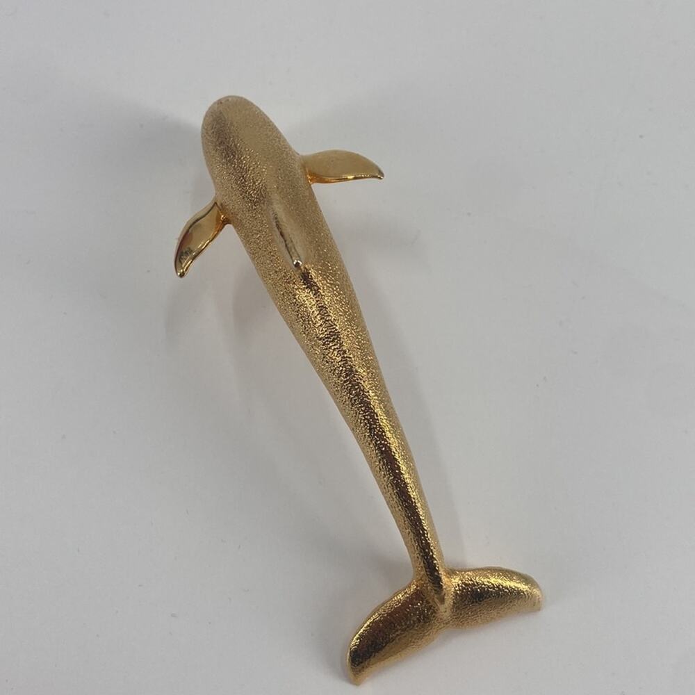 Vintage huge gold tone dolphin brooch - Picture 4 of 5